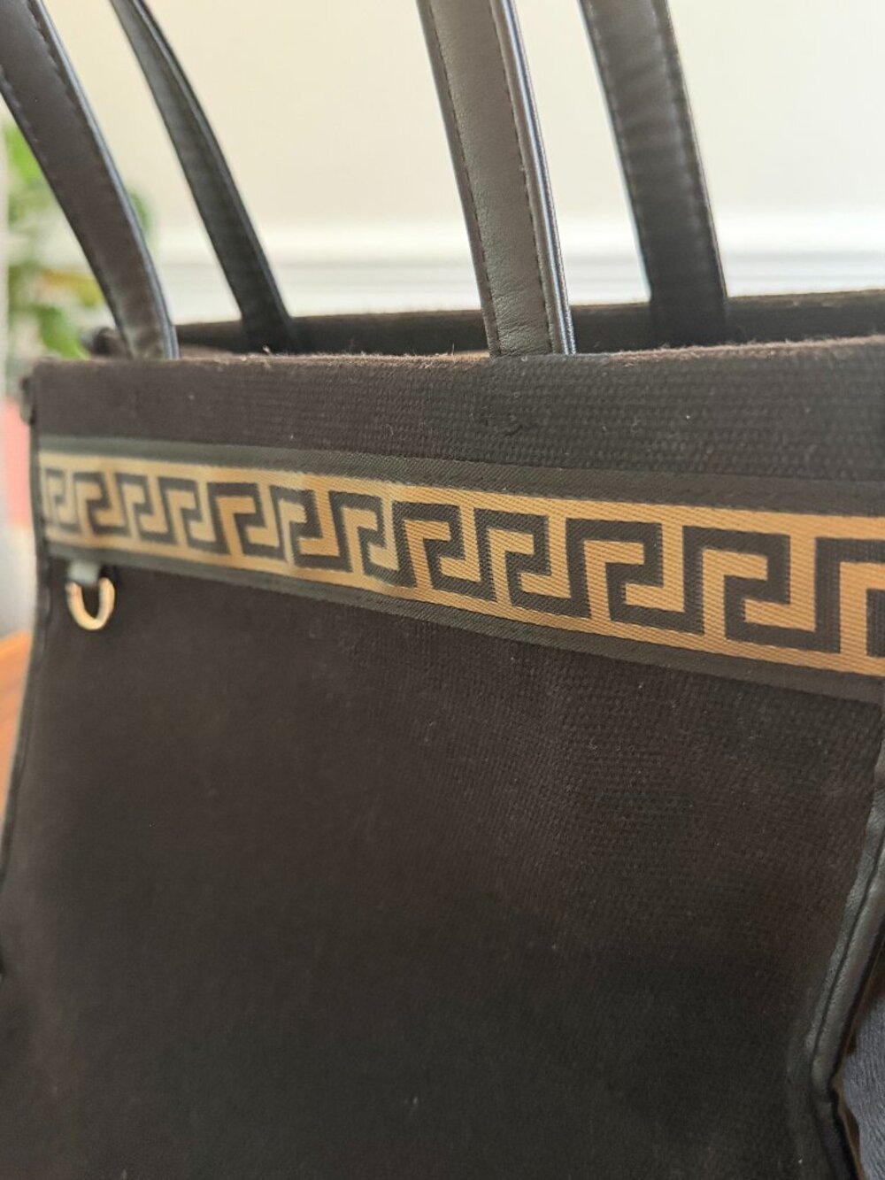 Black Versace Greek Key Hole bag